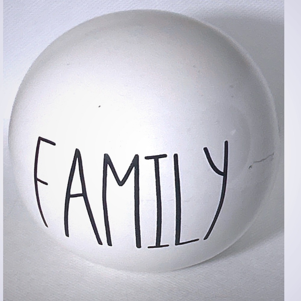 Rae Dunn FAMILY 4" White Glass Decorative Ball Farmhouse Decor